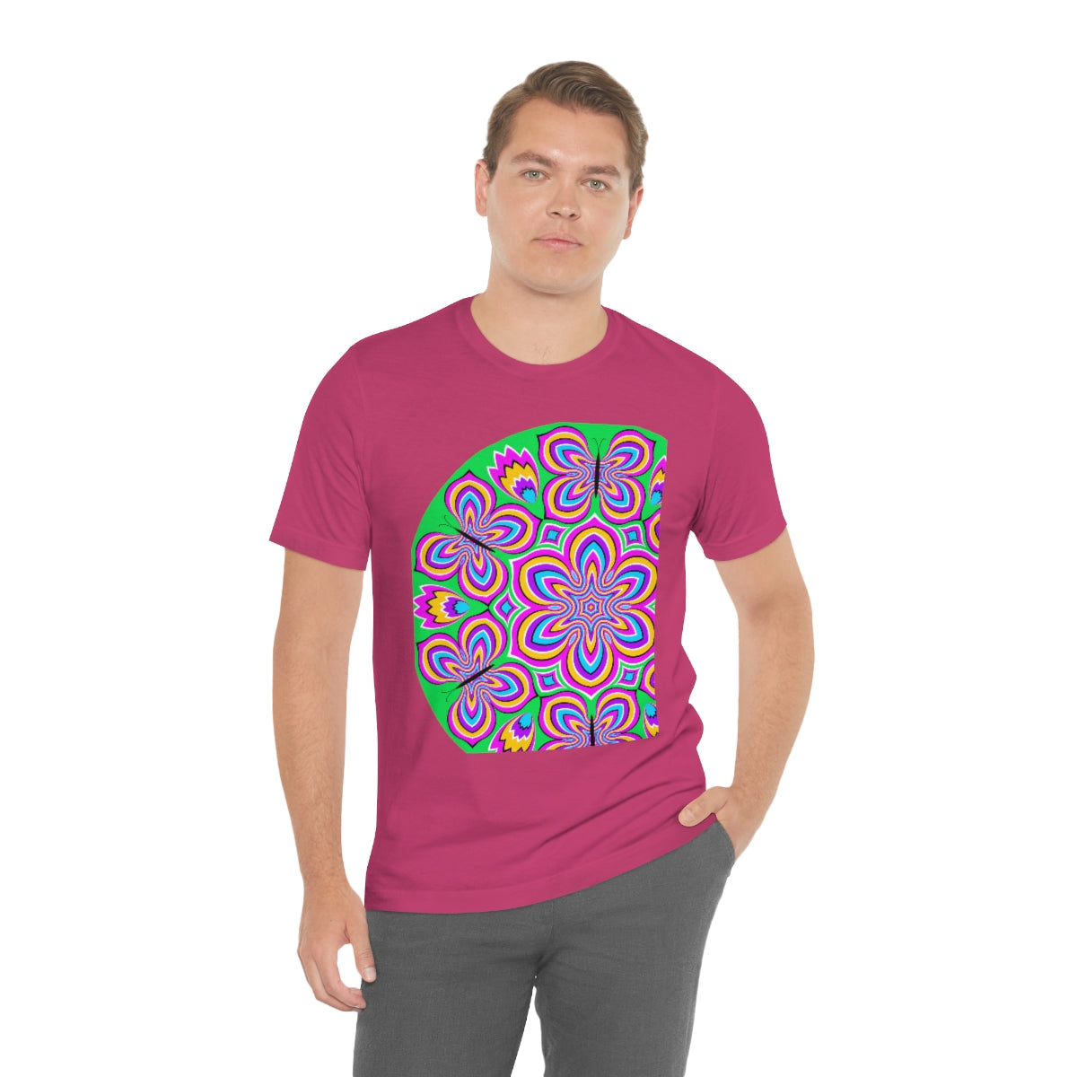 Unisex Jersey Short Sleeve Tee "Optical illusion Colorful flower and butterflies"