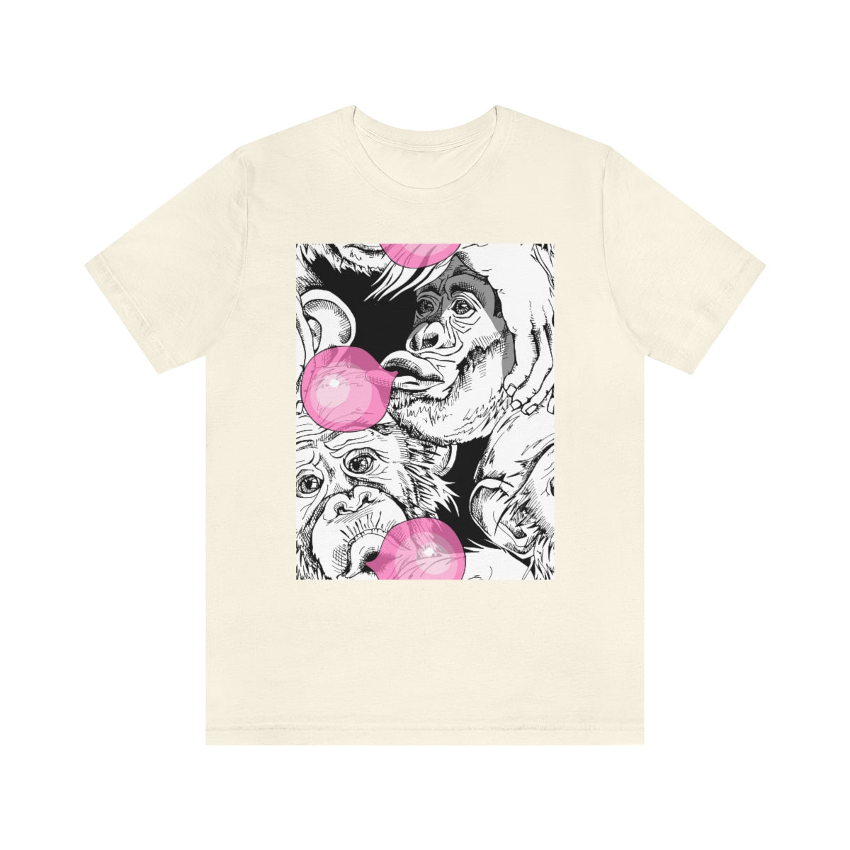Unisex Jersey Short Sleeve Tee "Funny Monkey with a pink bubble gum"