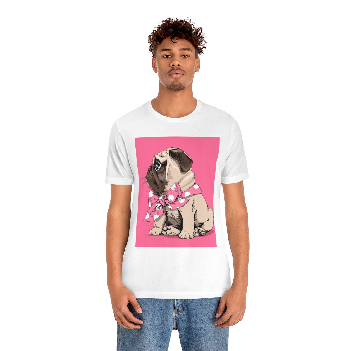 Unisex Jersey Short Sleeve Tee "Puppy Pug with a bow tie"