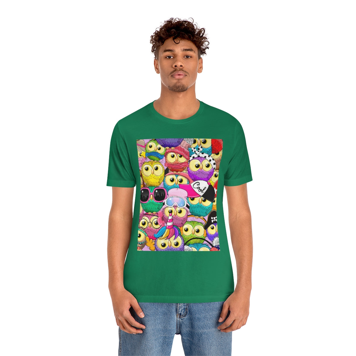 Unisex Jersey Short Sleeve Tee "Colorful Pattern with cute cartoon owls"