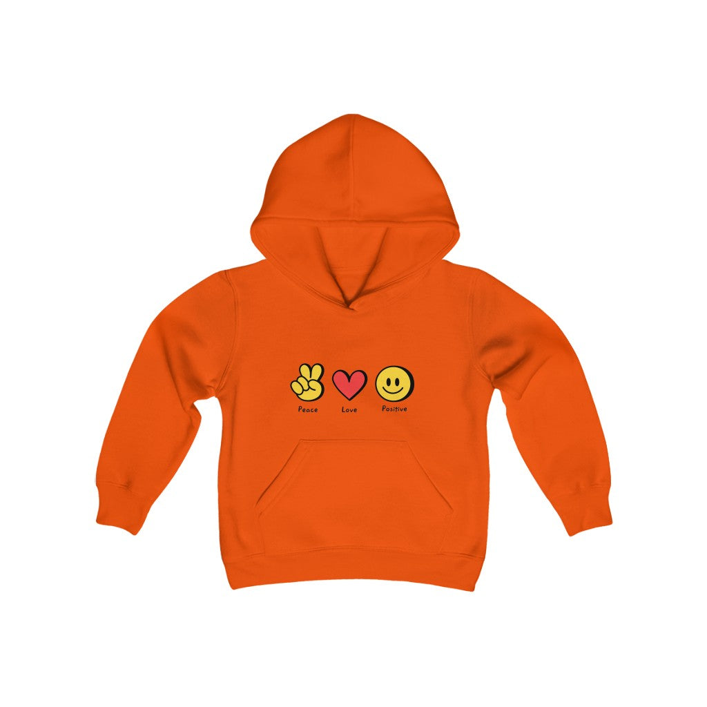 Youth Heavy Blend Hooded Sweatshirt "Peace, love, positive"