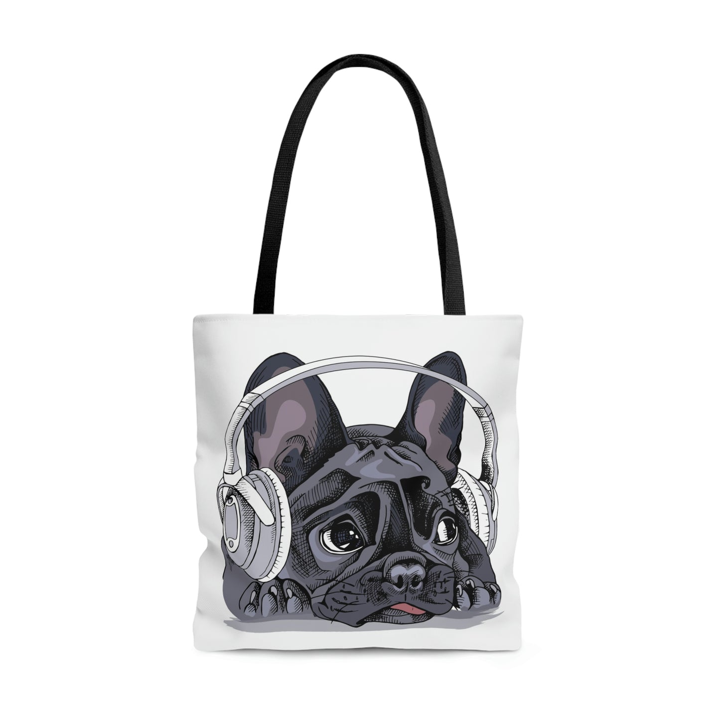 AOP Tote Bag "French bulldog with a headphones"