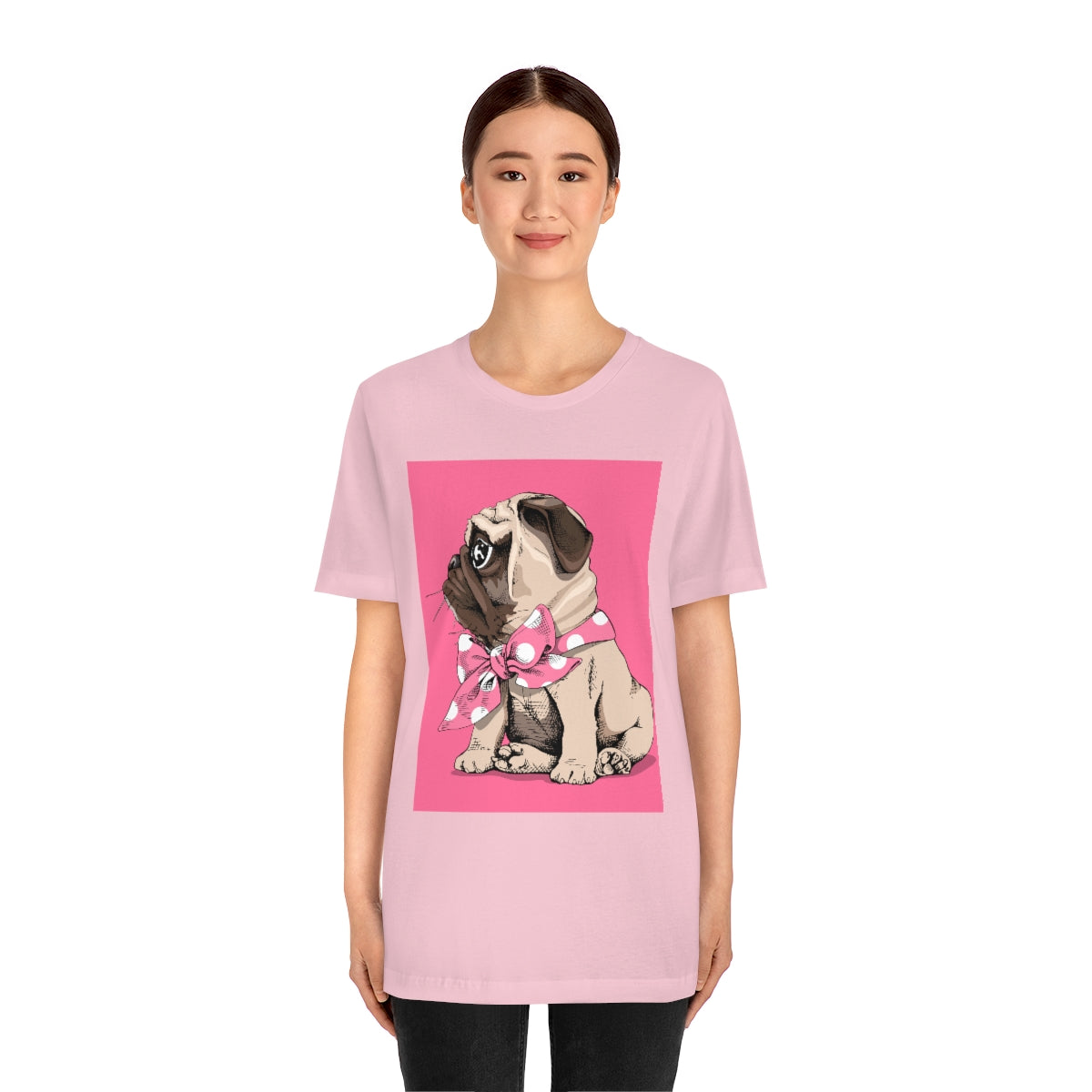 Unisex Jersey Short Sleeve Tee "Puppy Pug with a bow tie"
