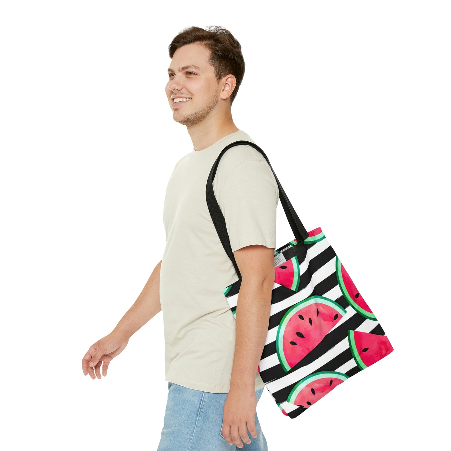 AOP Tote Bag "Watermelon pieces. Striped background"