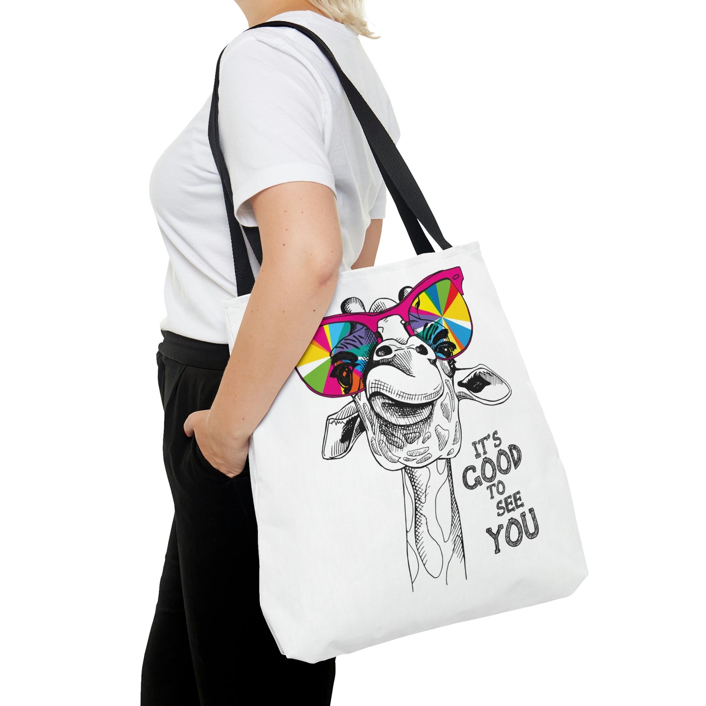 AOP Tote Bag "Giraffe in a bright colouring glasses"