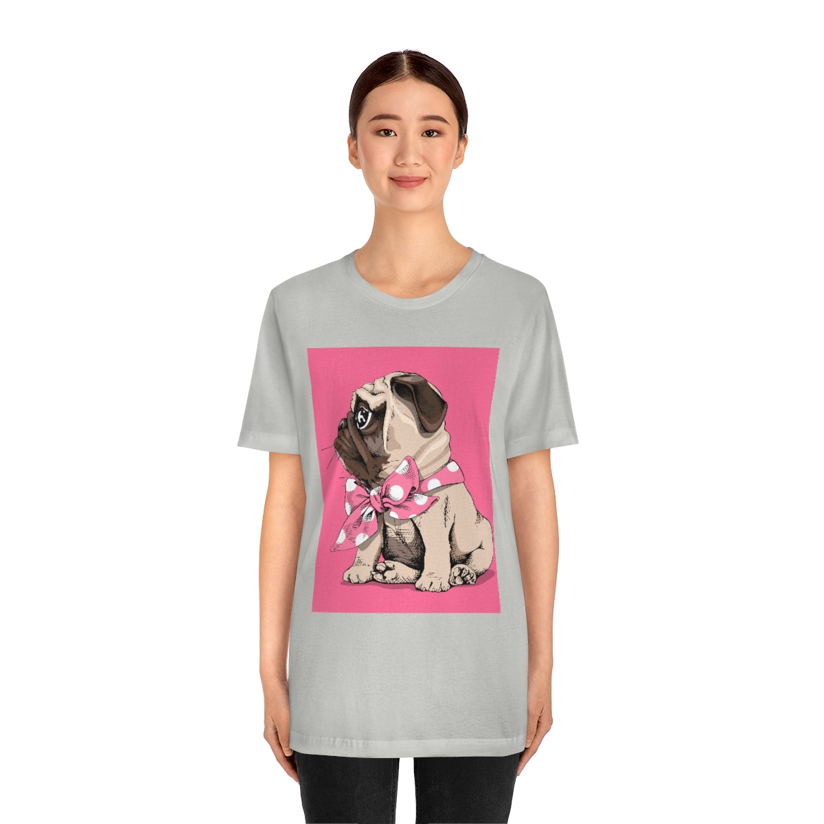 Unisex Jersey Short Sleeve Tee "Puppy Pug with a bow tie"
