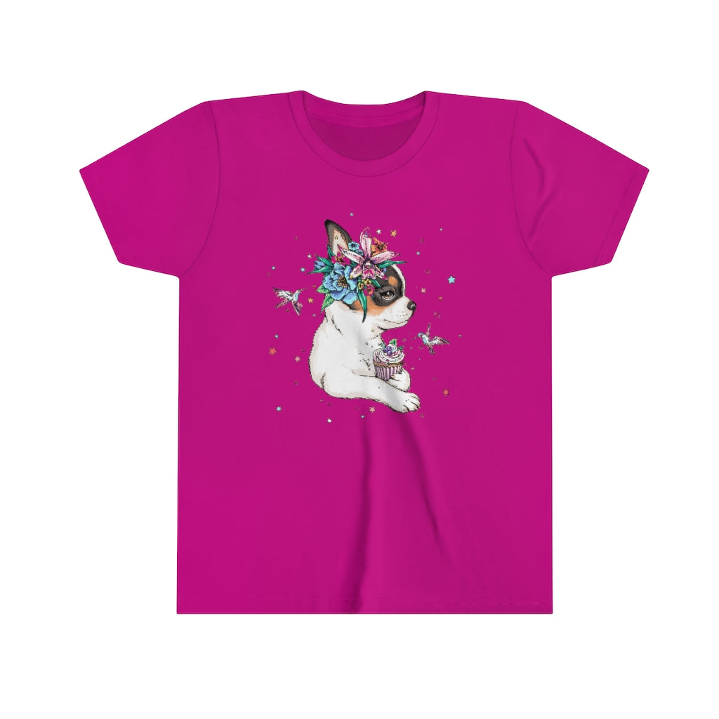 Youth Short Sleeve Tee "Chihuahua puppy & cupcake"