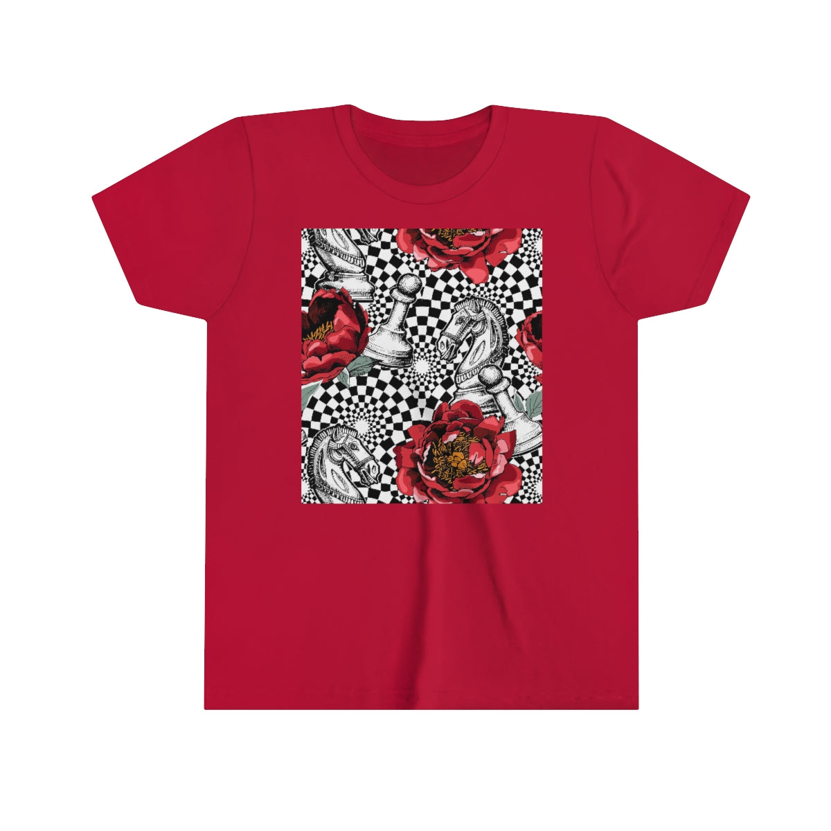 Youth Short Sleeve Tee "Optical illusion Chess & flowers"