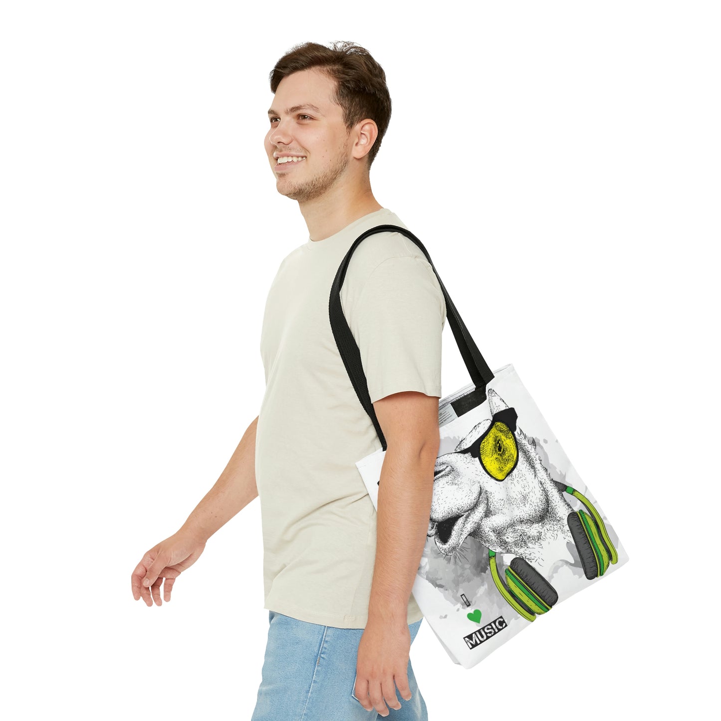 AOP Tote Bag "Camel in the glasses and headphones"