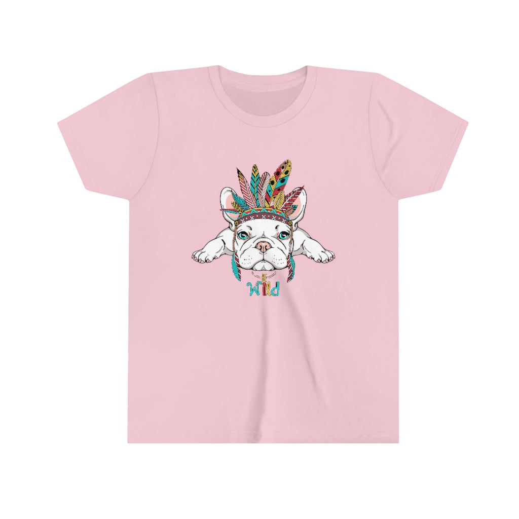 Youth Short Sleeve Tee "French bulldog in Indian headdress"