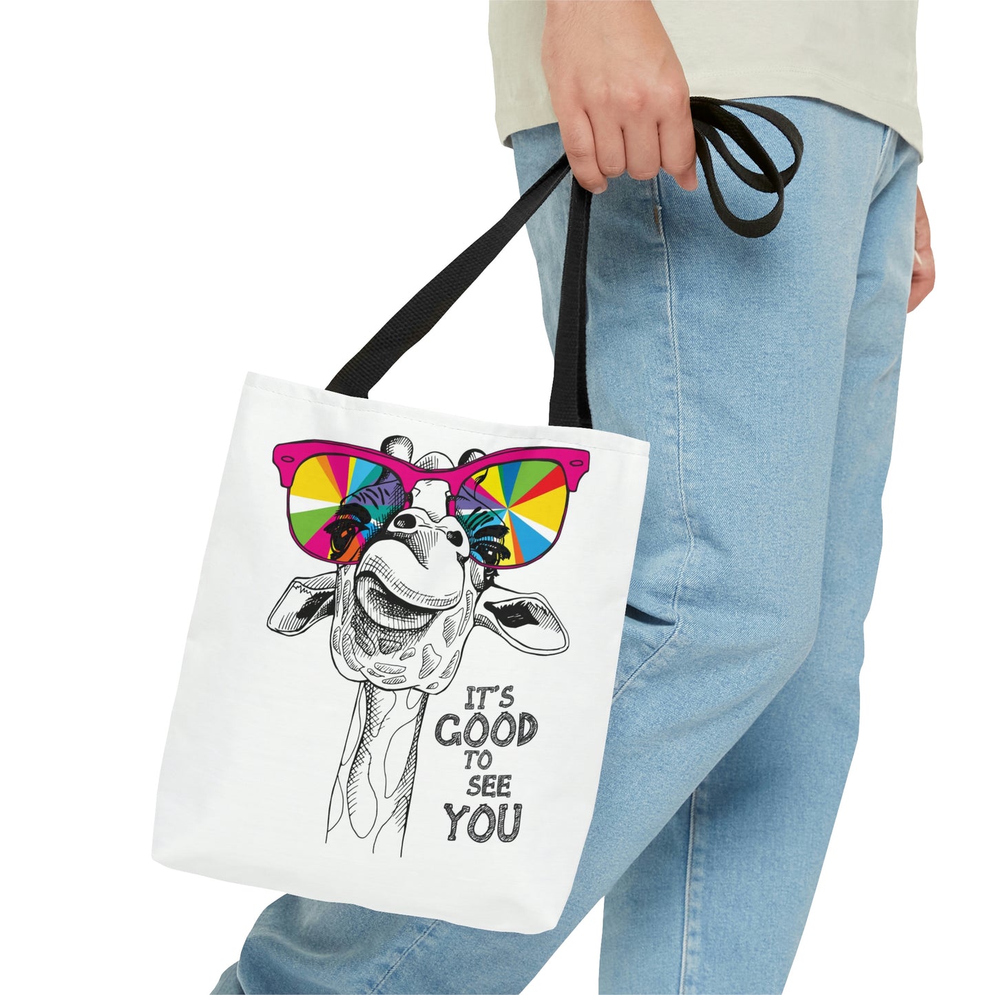 AOP Tote Bag "Giraffe in a bright colouring glasses"