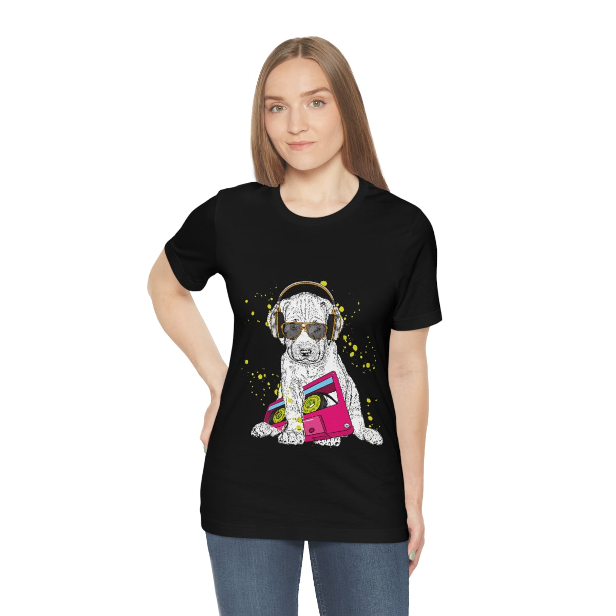 Unisex Jersey Short Sleeve Tee "Cute puppy & cassette 90s"