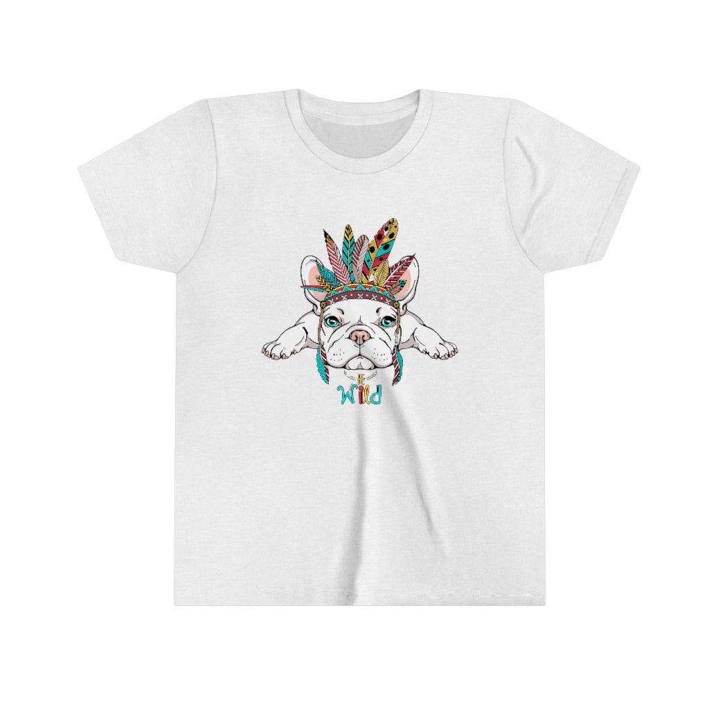 Youth Short Sleeve Tee "French bulldog in Indian headdress"