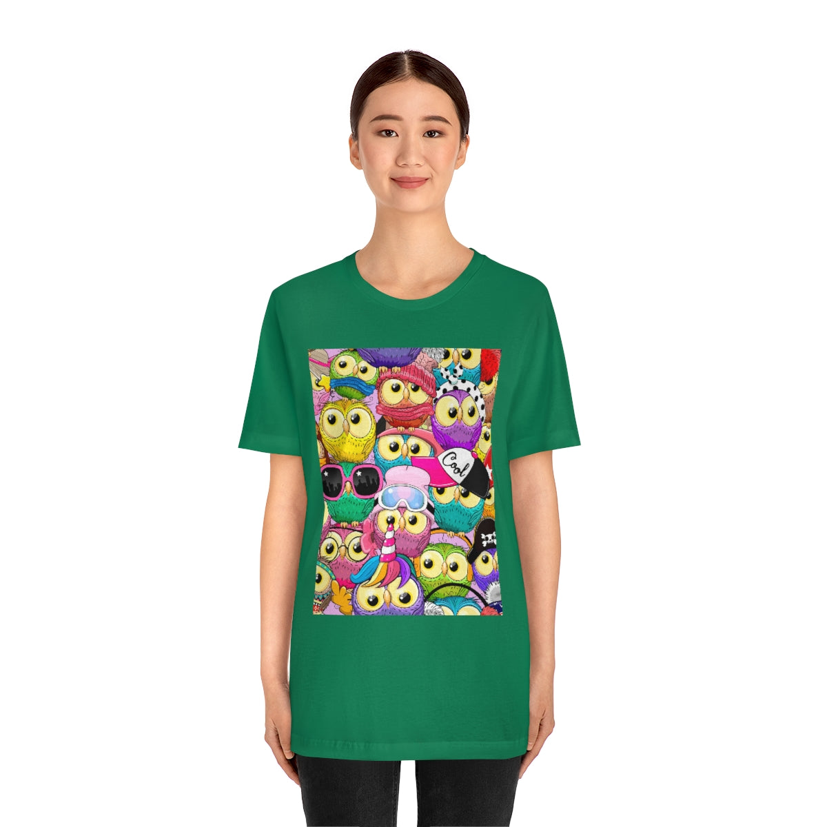 Unisex Jersey Short Sleeve Tee "Colorful Pattern with cute cartoon owls"