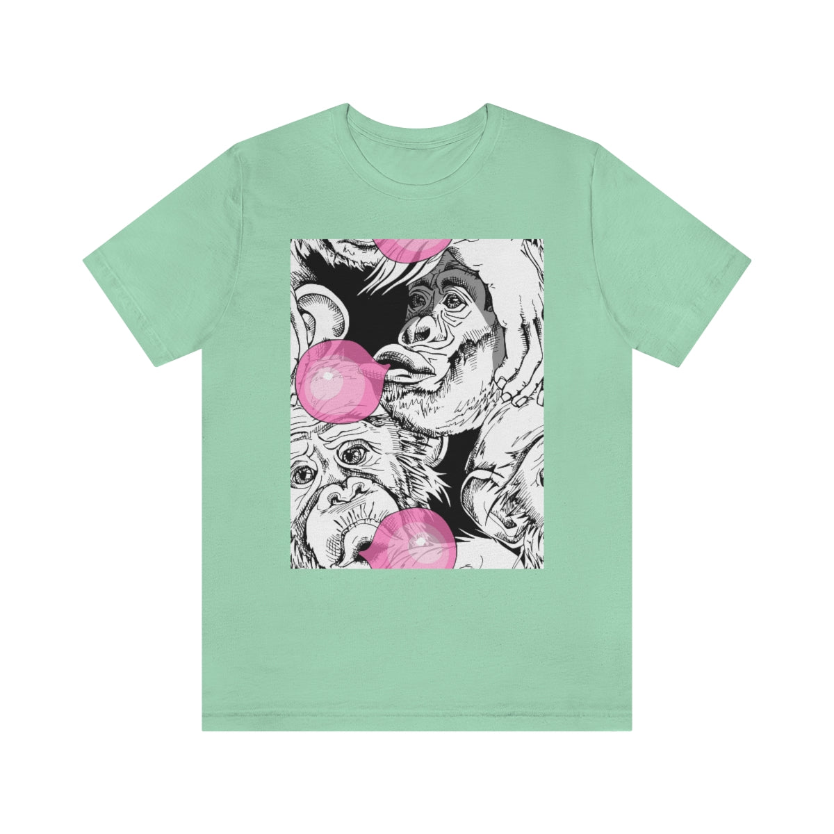 Unisex Jersey Short Sleeve Tee "Funny Monkey with a pink bubble gum"