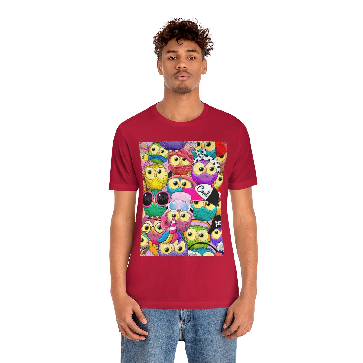 Unisex Jersey Short Sleeve Tee "Colorful Pattern with cute cartoon owls"