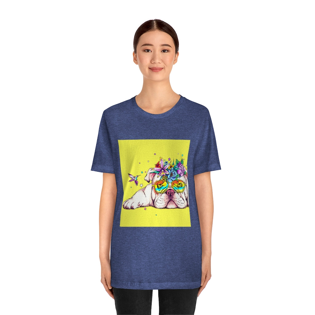 Unisex Jersey Short Sleeve Tee "English bulldog & bird"