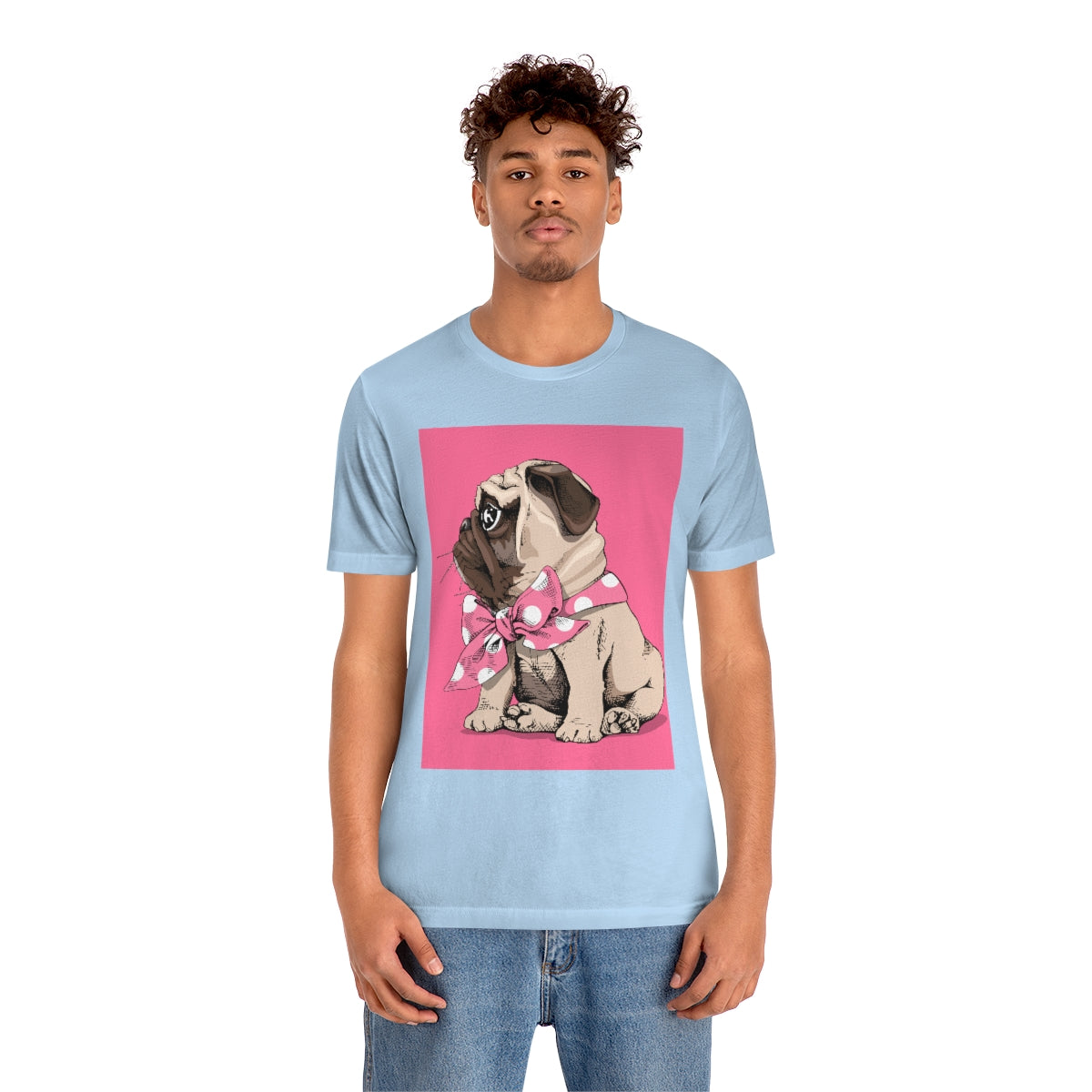 Unisex Jersey Short Sleeve Tee "Puppy Pug with a bow tie"