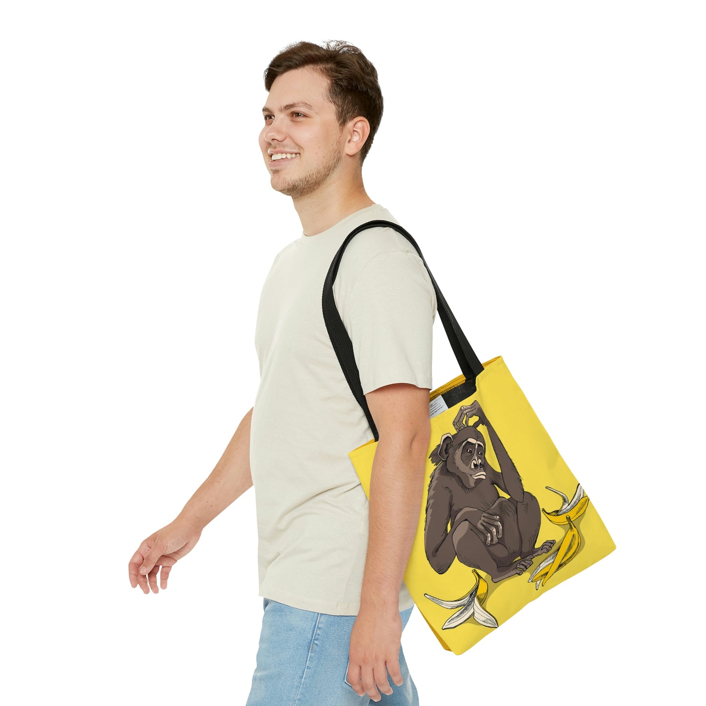 AOP Tote Bag "Cute Monkey with the banana skins"