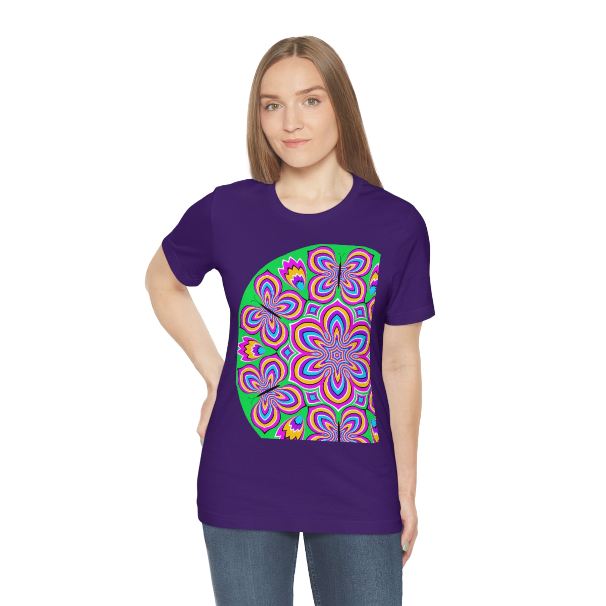 Unisex Jersey Short Sleeve Tee "Optical illusion Colorful flower and butterflies"