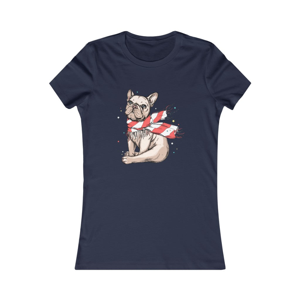 Women's Favorite Tee "French bulldog in a striped scarf"