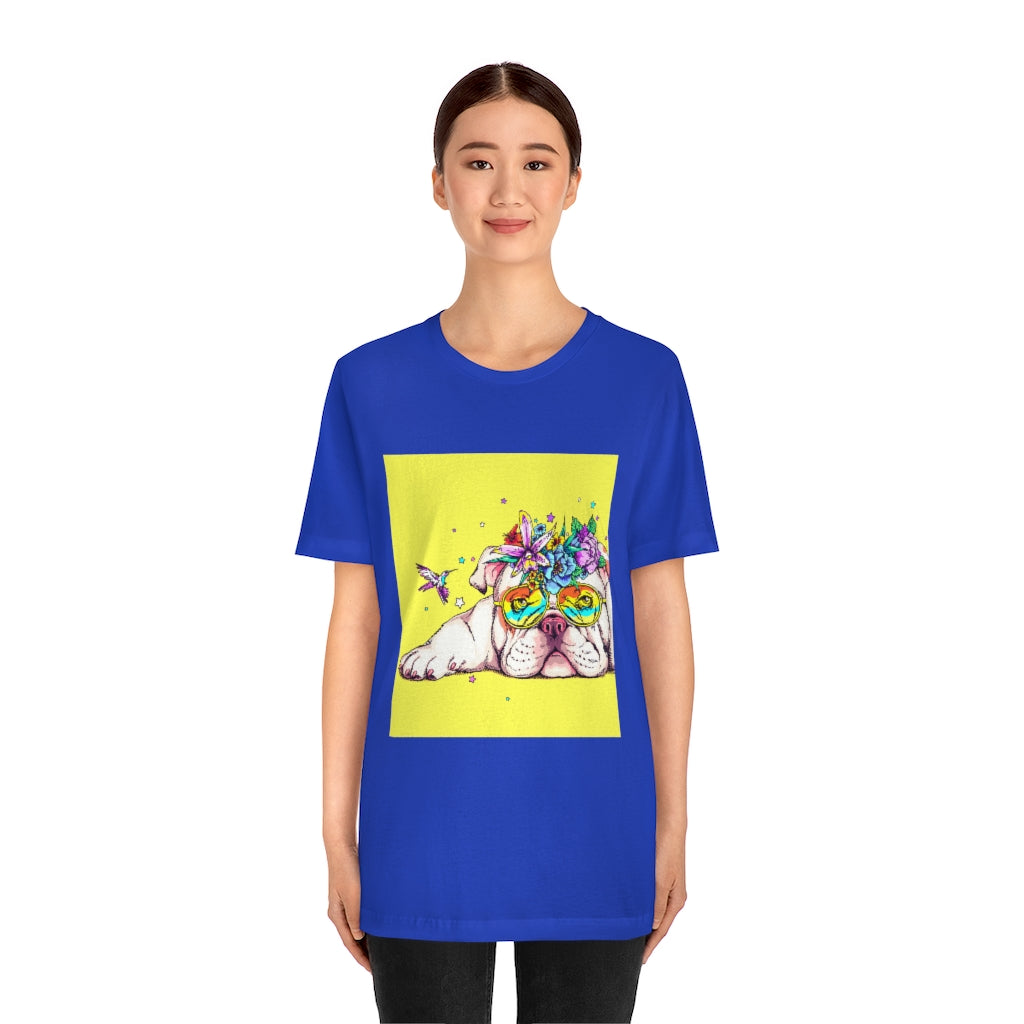 Unisex Jersey Short Sleeve Tee "English bulldog & bird"