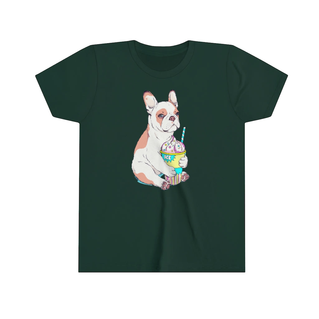 Youth Short Sleeve Tee "French bulldog & ice cream"