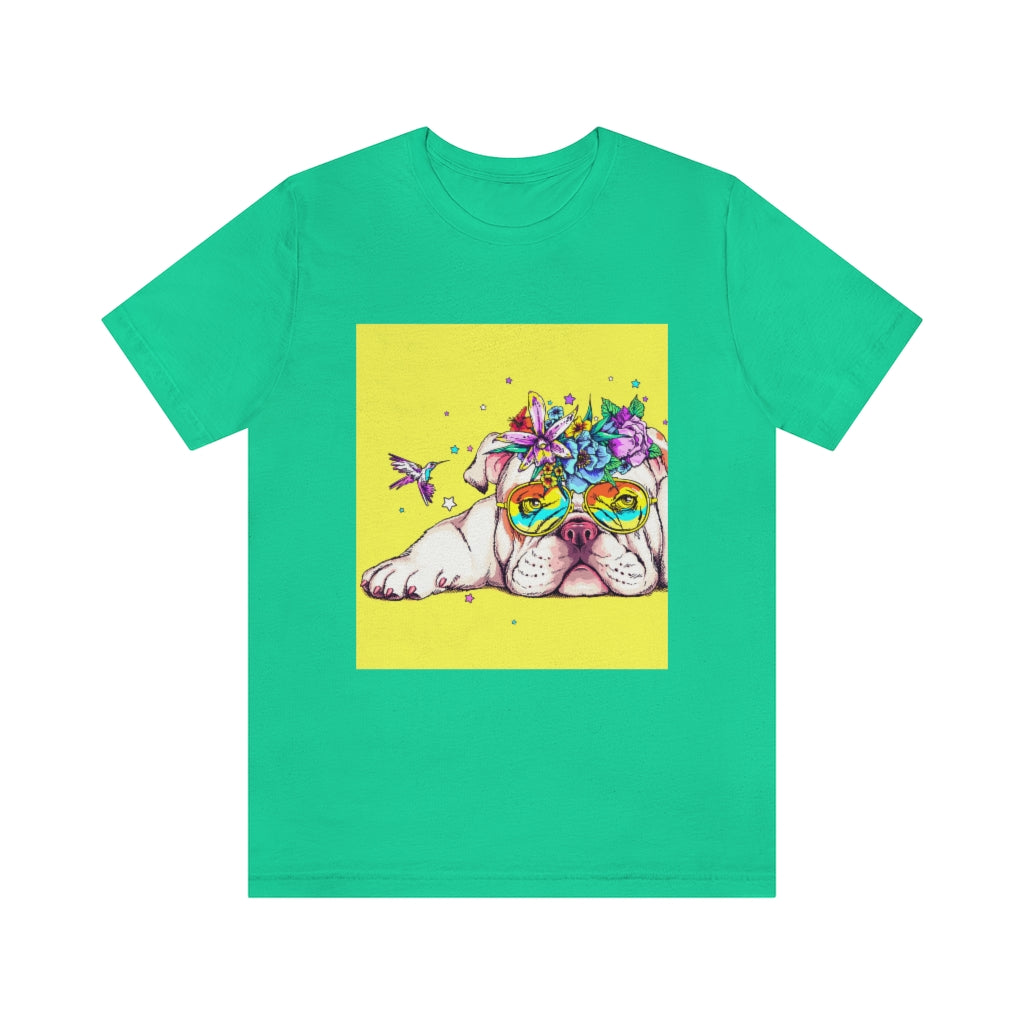 Unisex Jersey Short Sleeve Tee "English bulldog & bird"