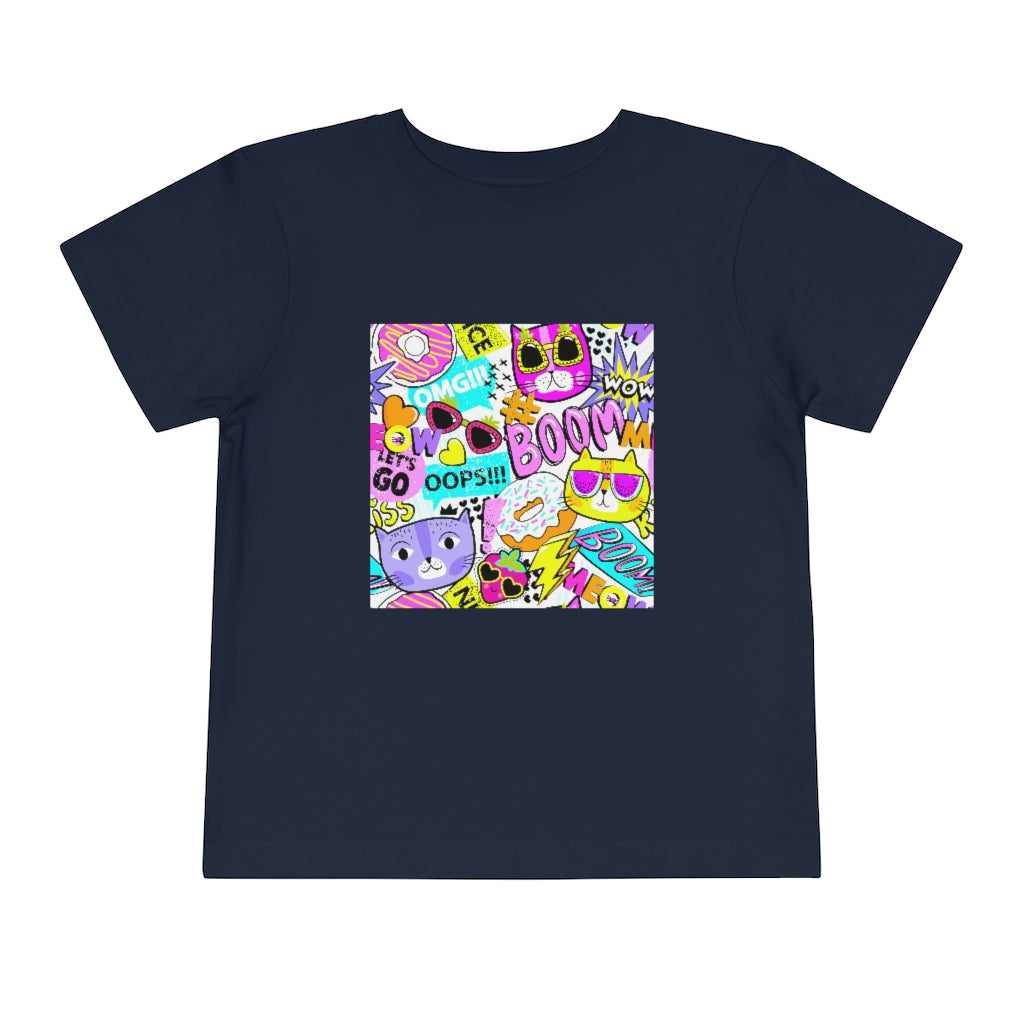 Kids Short Sleeve Tee "Funny cats in sunglasses Abstract pattern"