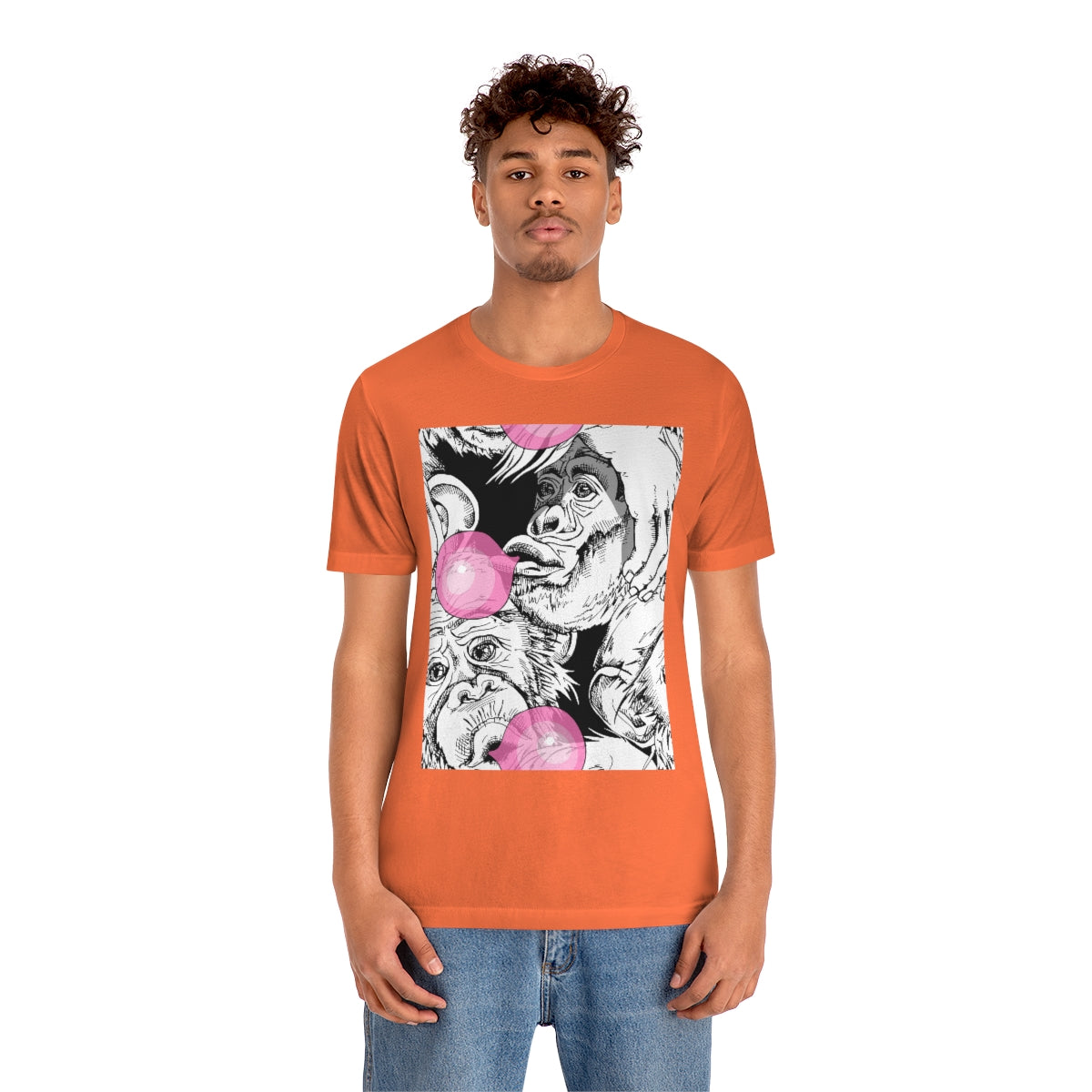 Unisex Jersey Short Sleeve Tee "Funny Monkey with a pink bubble gum"