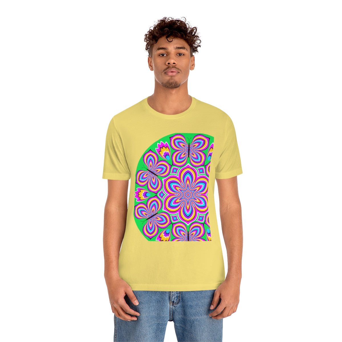Unisex Jersey Short Sleeve Tee "Optical illusion Colorful flower and butterflies"