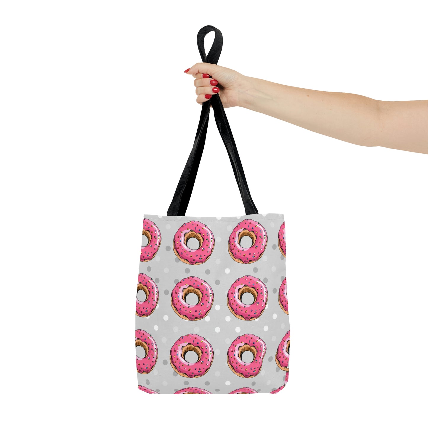 AOP Tote Bag "Pink donuts on the grey background"
