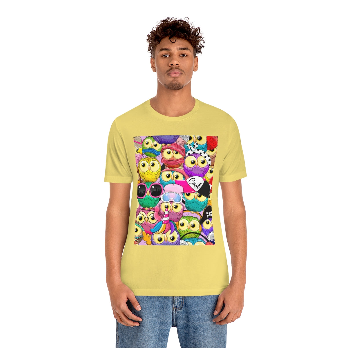 Unisex Jersey Short Sleeve Tee "Colorful Pattern with cute cartoon owls"