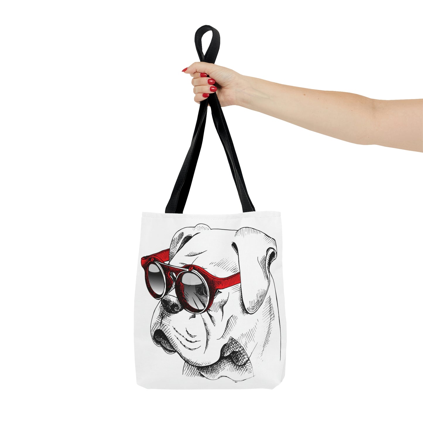 AOP Tote Bag "Bulldog in a red sunglasses"