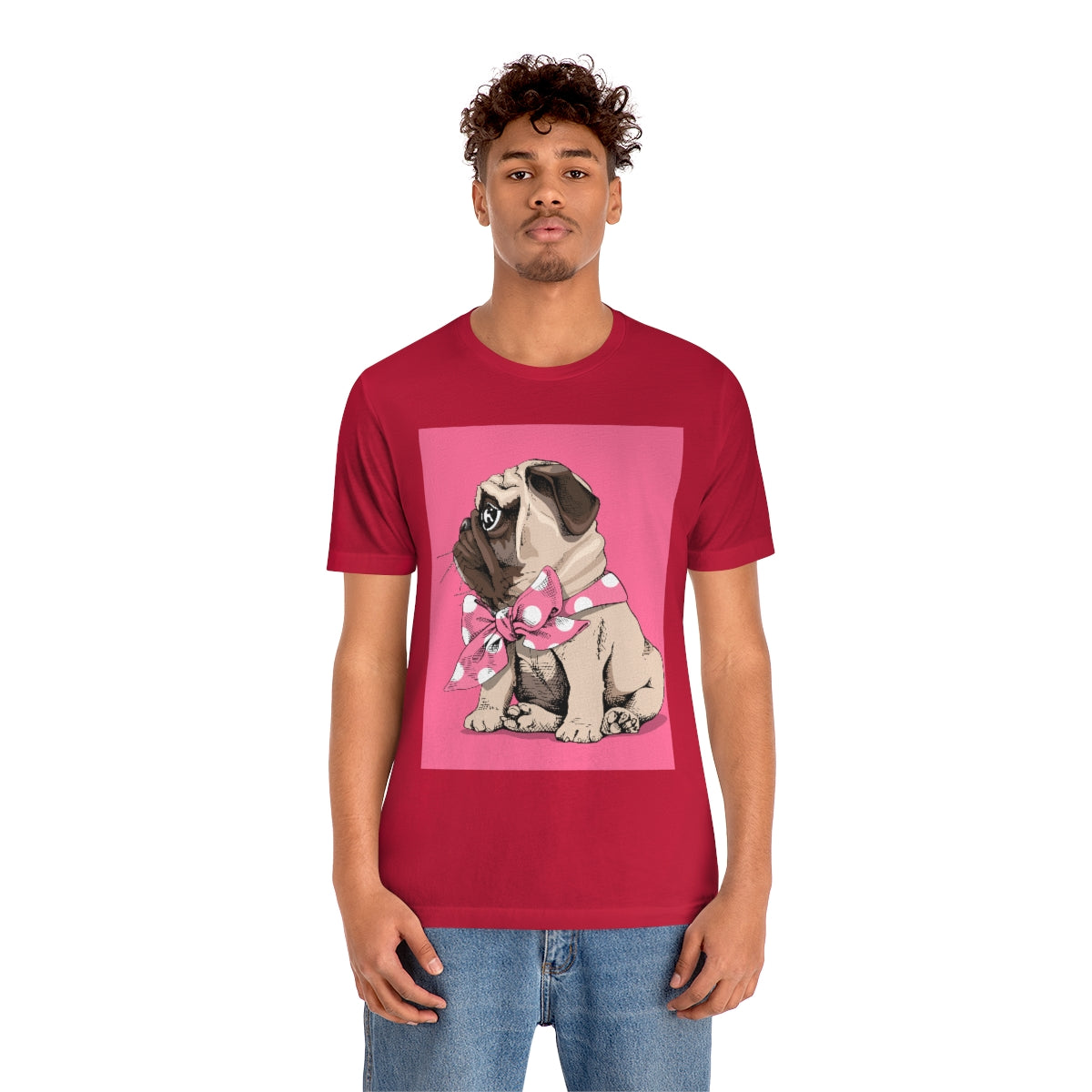 Unisex Jersey Short Sleeve Tee "Puppy Pug with a bow tie"