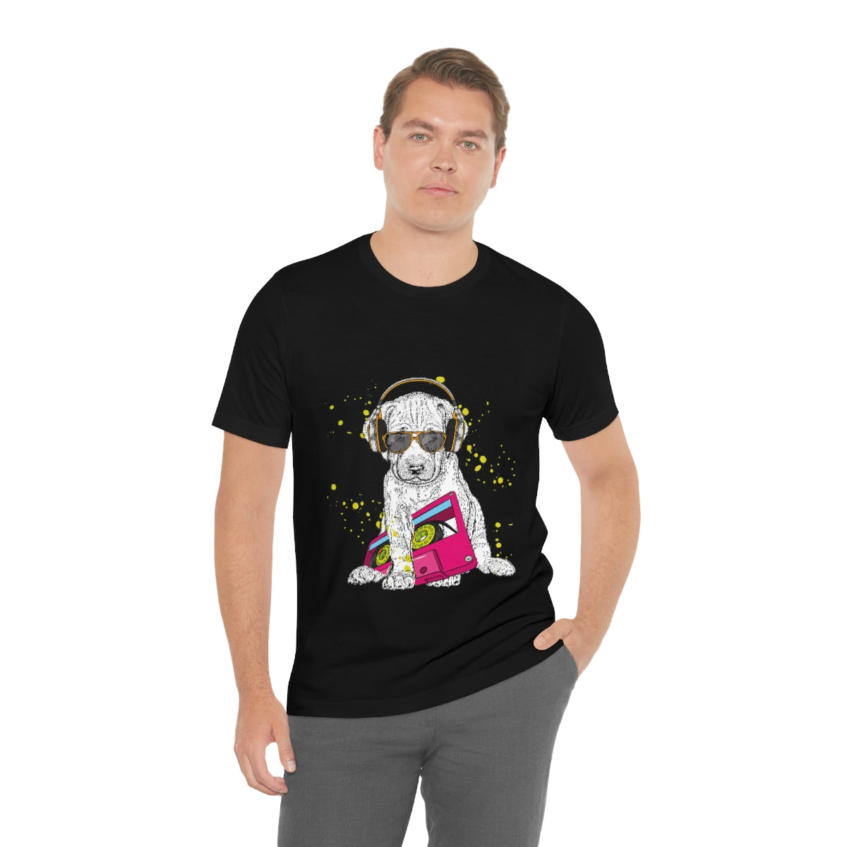 Unisex Jersey Short Sleeve Tee "Cute puppy & cassette 90s"