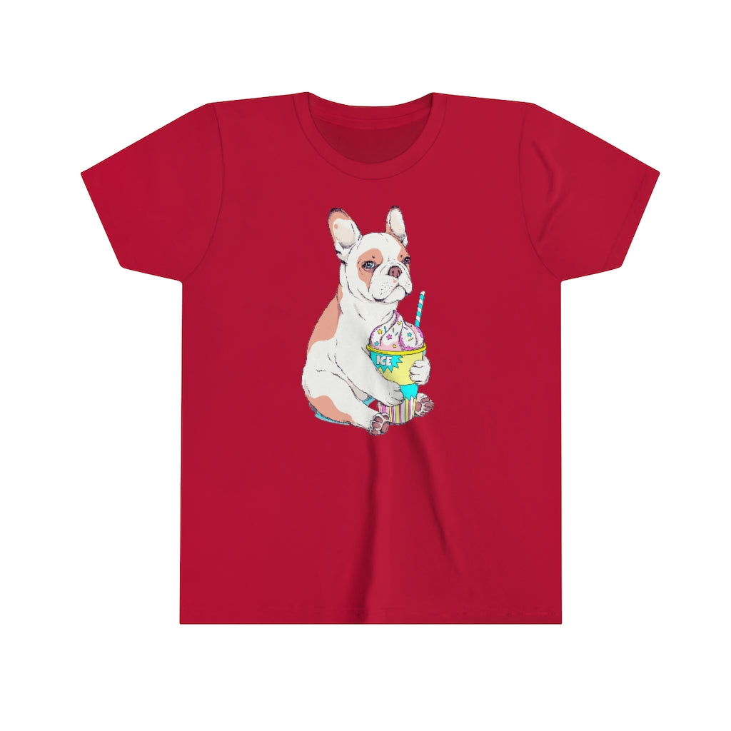 Youth Short Sleeve Tee "French bulldog & ice cream"