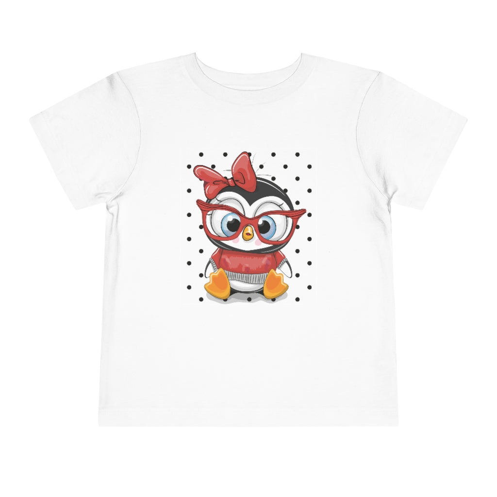 Kids Short Sleeve Tee "Cute Cartoon Penguin with red glasses"