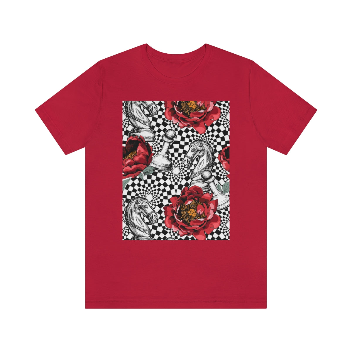 Unisex Jersey Short Sleeve Tee "Optical illusion Chess & flowers"