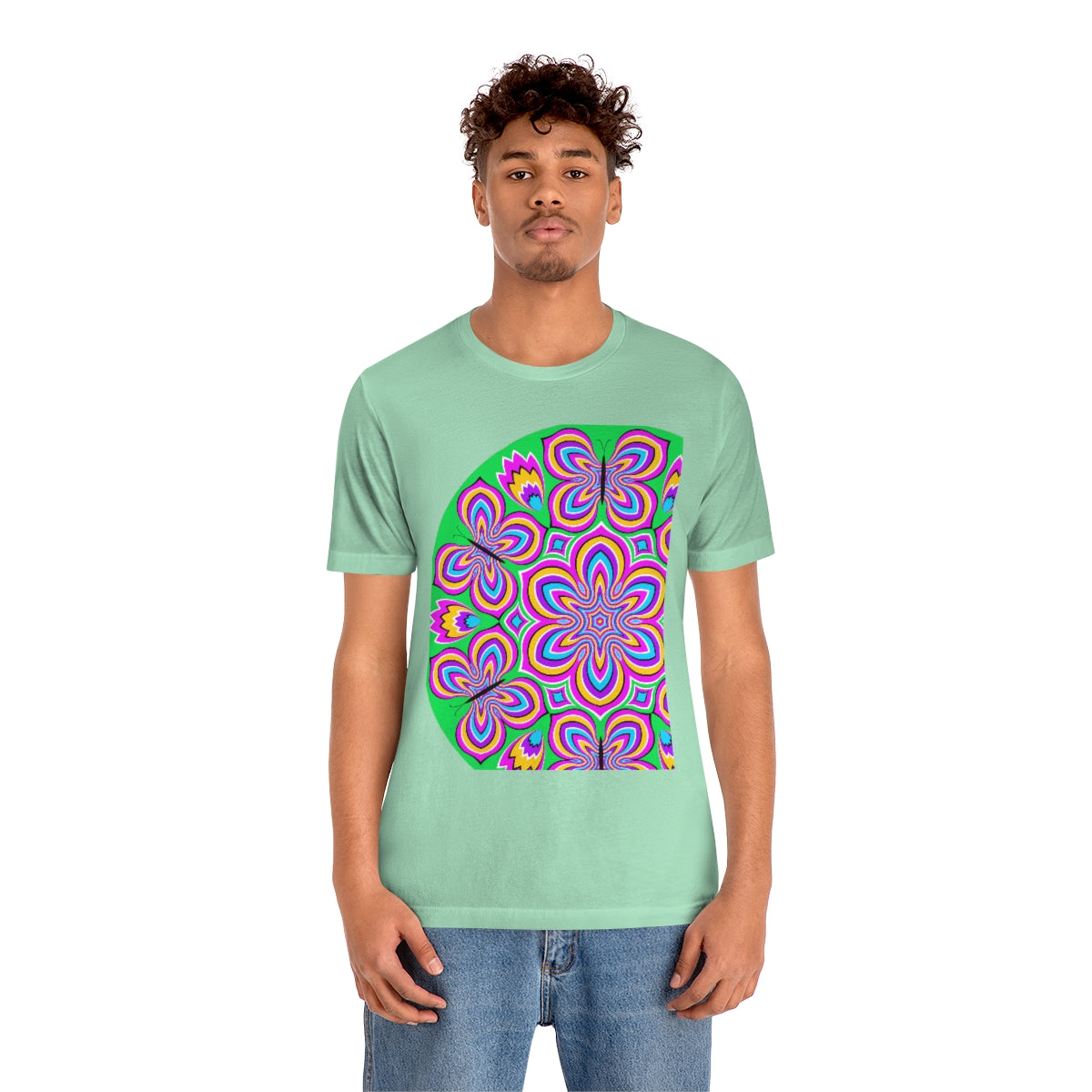 Unisex Jersey Short Sleeve Tee "Optical illusion Colorful flower and butterflies"