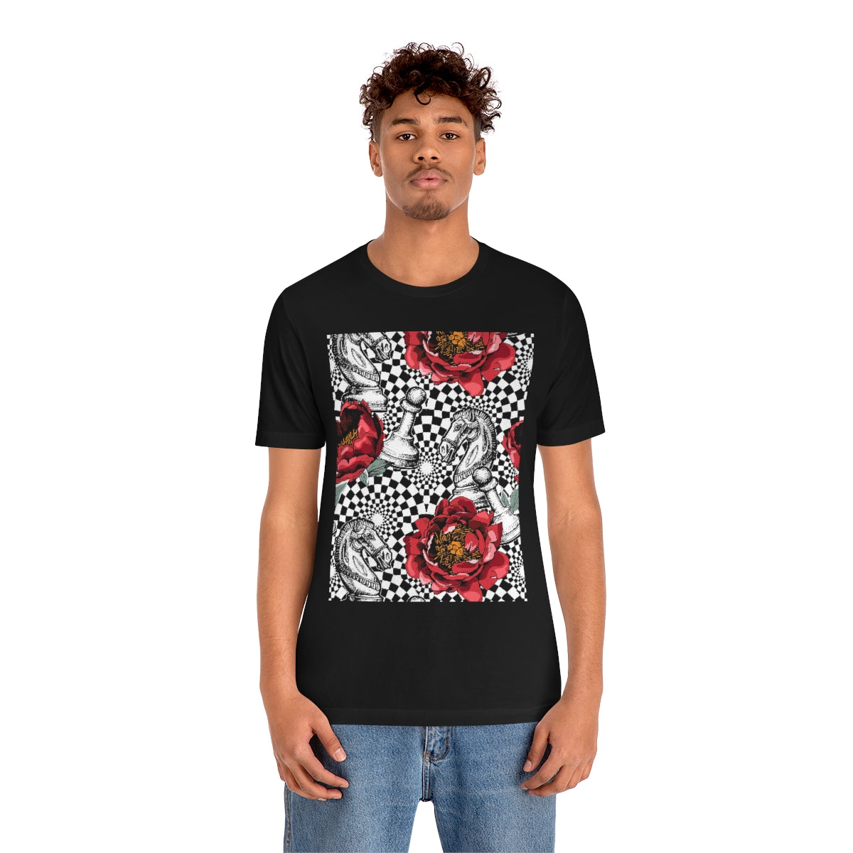 Unisex Jersey Short Sleeve Tee "Optical illusion Chess & flowers"