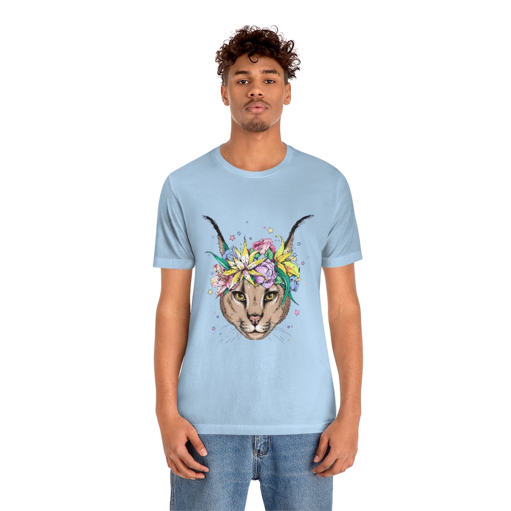 Unisex Jersey Short Sleeve Tee "Caracal with flowers"