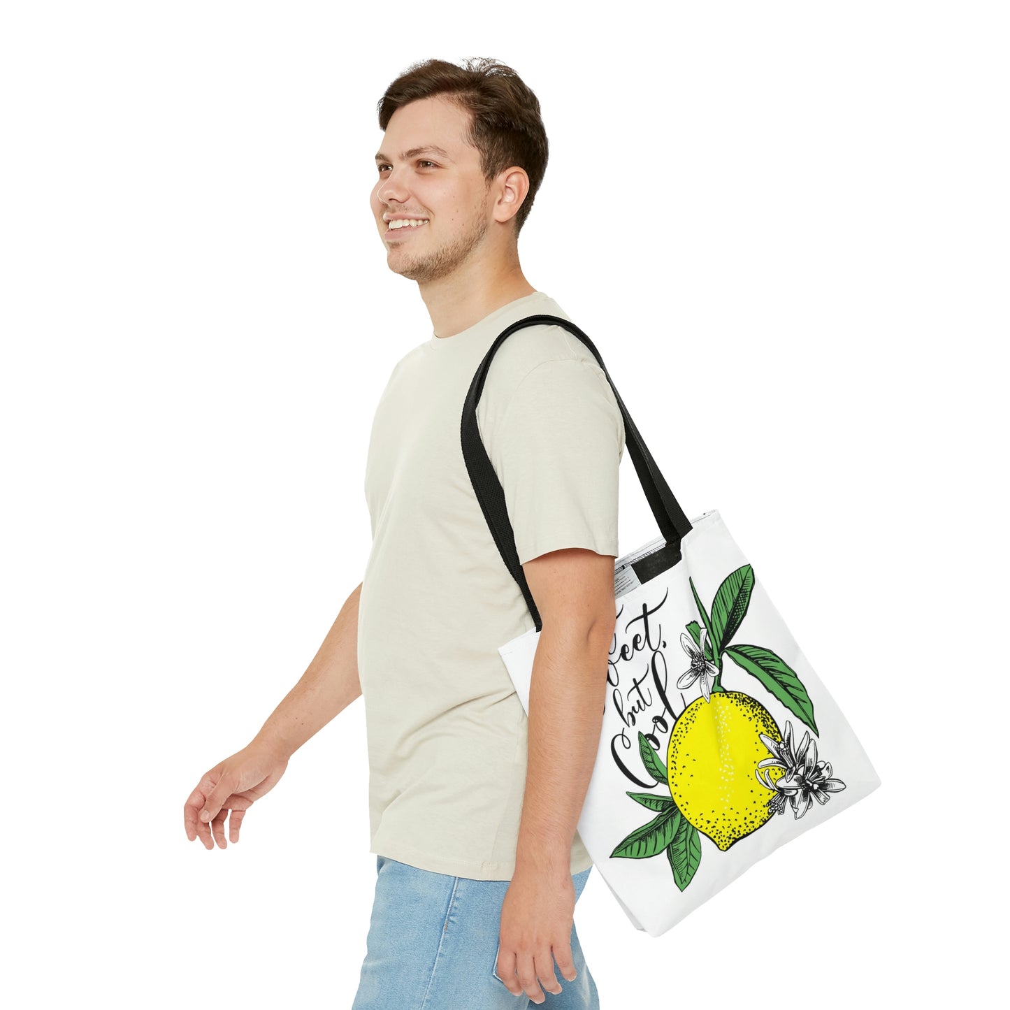 AOP Tote Bag 2 sides "Lemons with leaves and flowers"