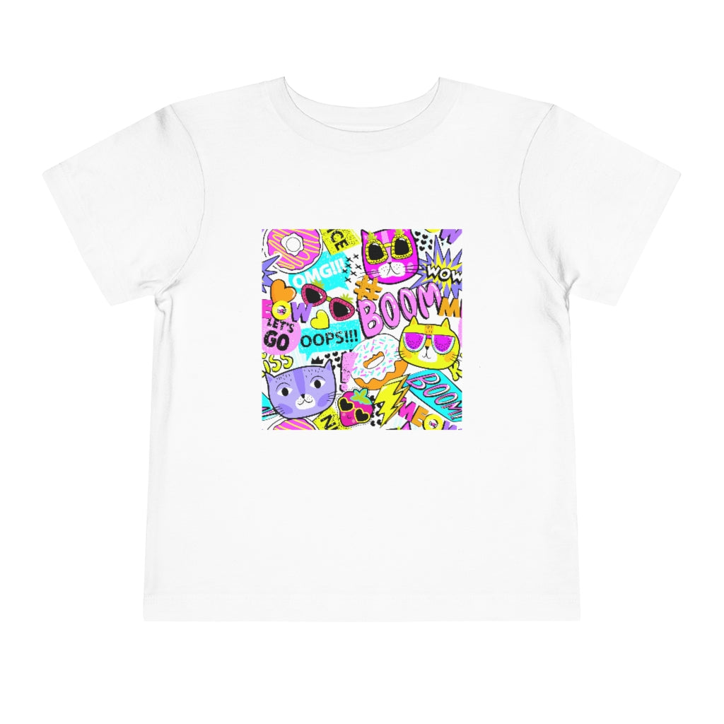 Kids Short Sleeve Tee "Funny cats in sunglasses Abstract pattern"