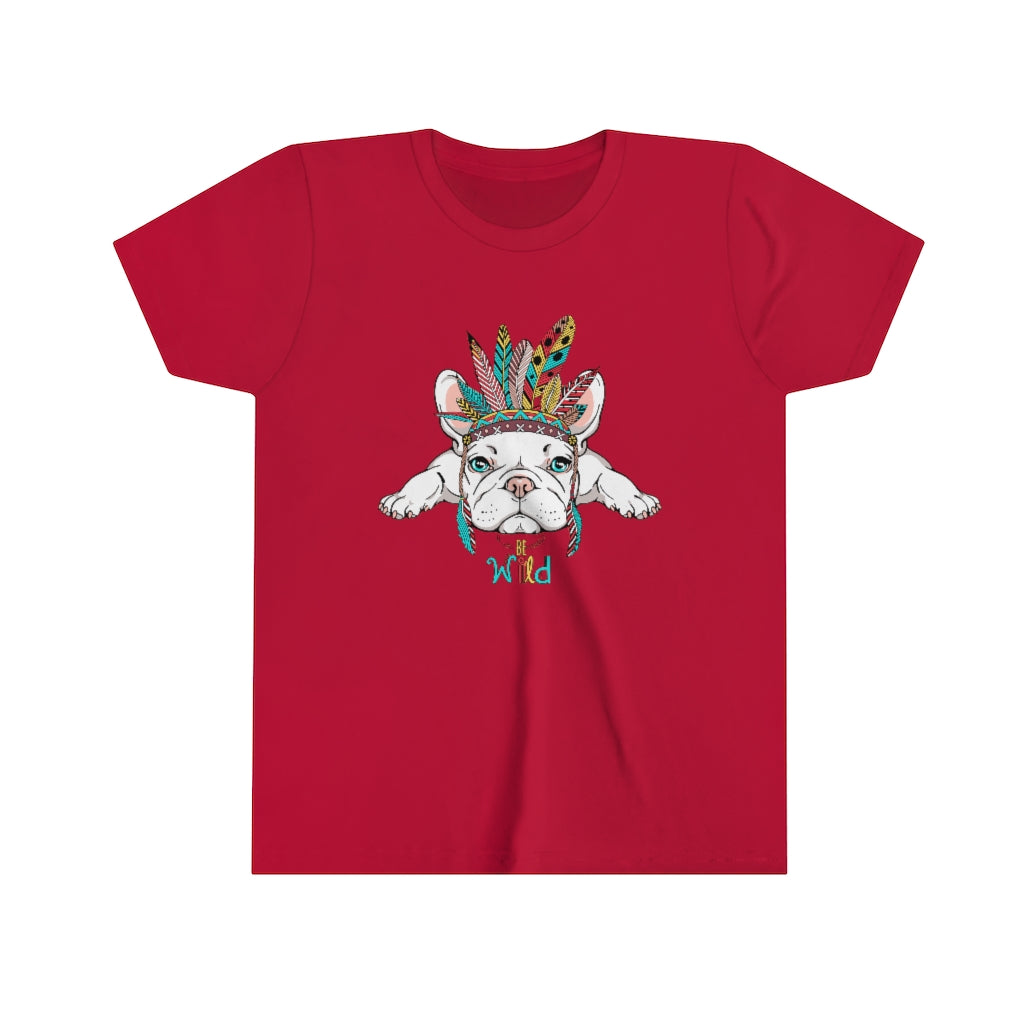 Youth Short Sleeve Tee "French bulldog in Indian headdress"
