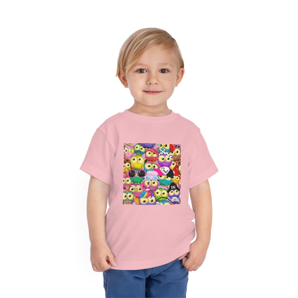 Kids Short Sleeve Tee "Colorful Pattern with cute cartoon owls"