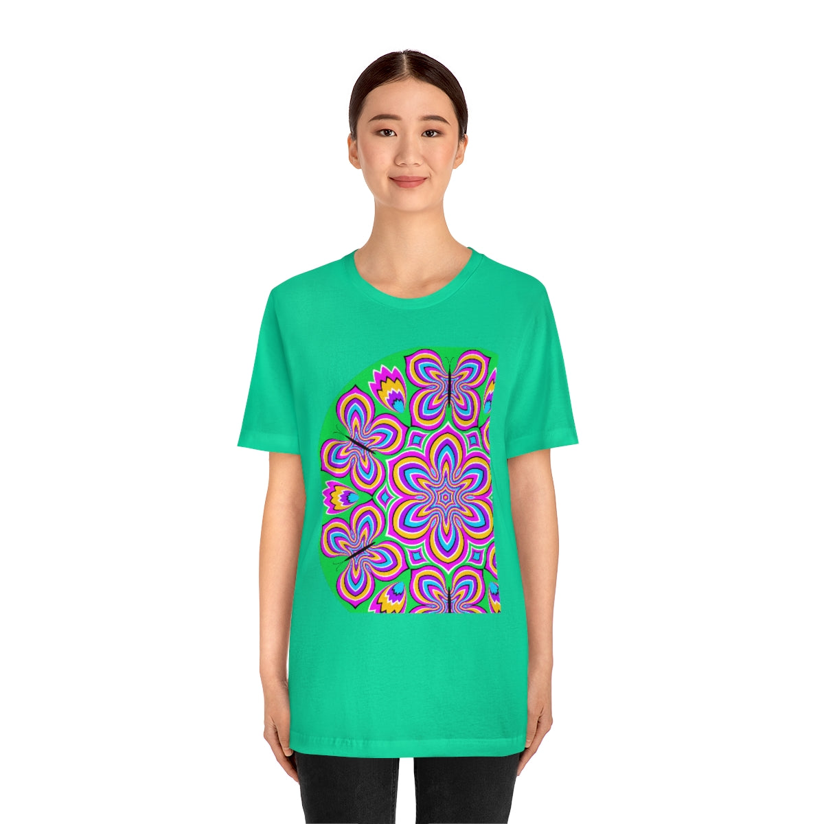 Unisex Jersey Short Sleeve Tee "Optical illusion Colorful flower and butterflies"