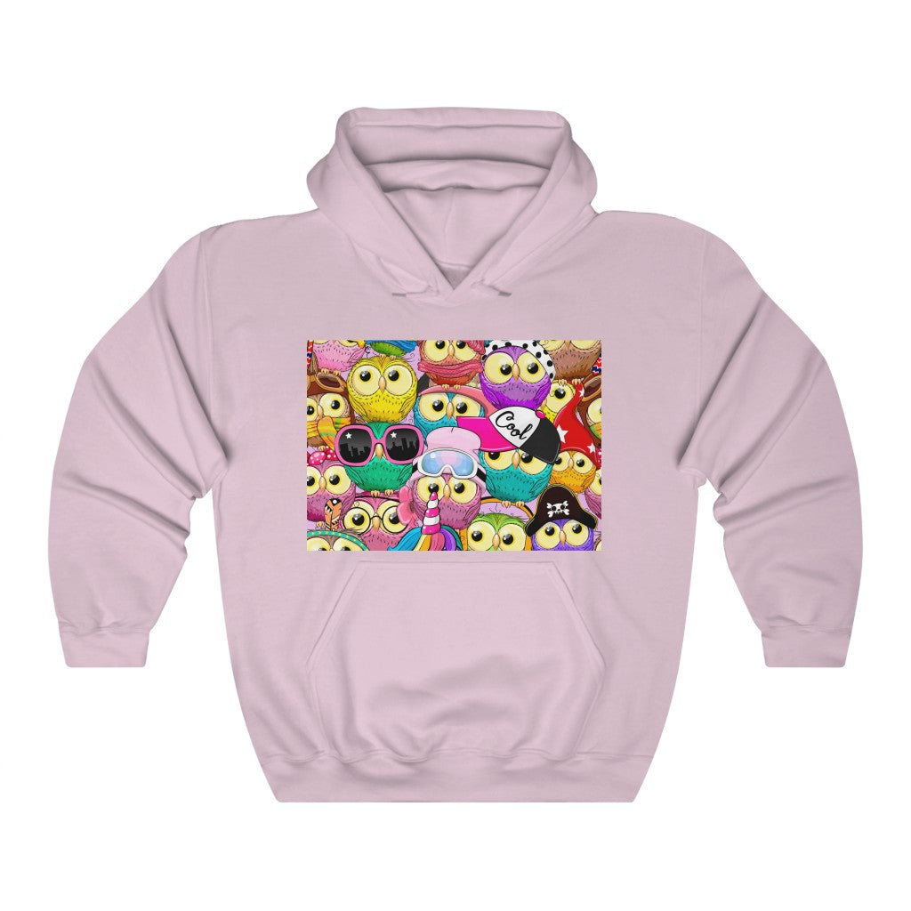 Unisex Heavy Blend™ Hooded Sweatshirt "Colorful Pattern with cute cartoon owls"