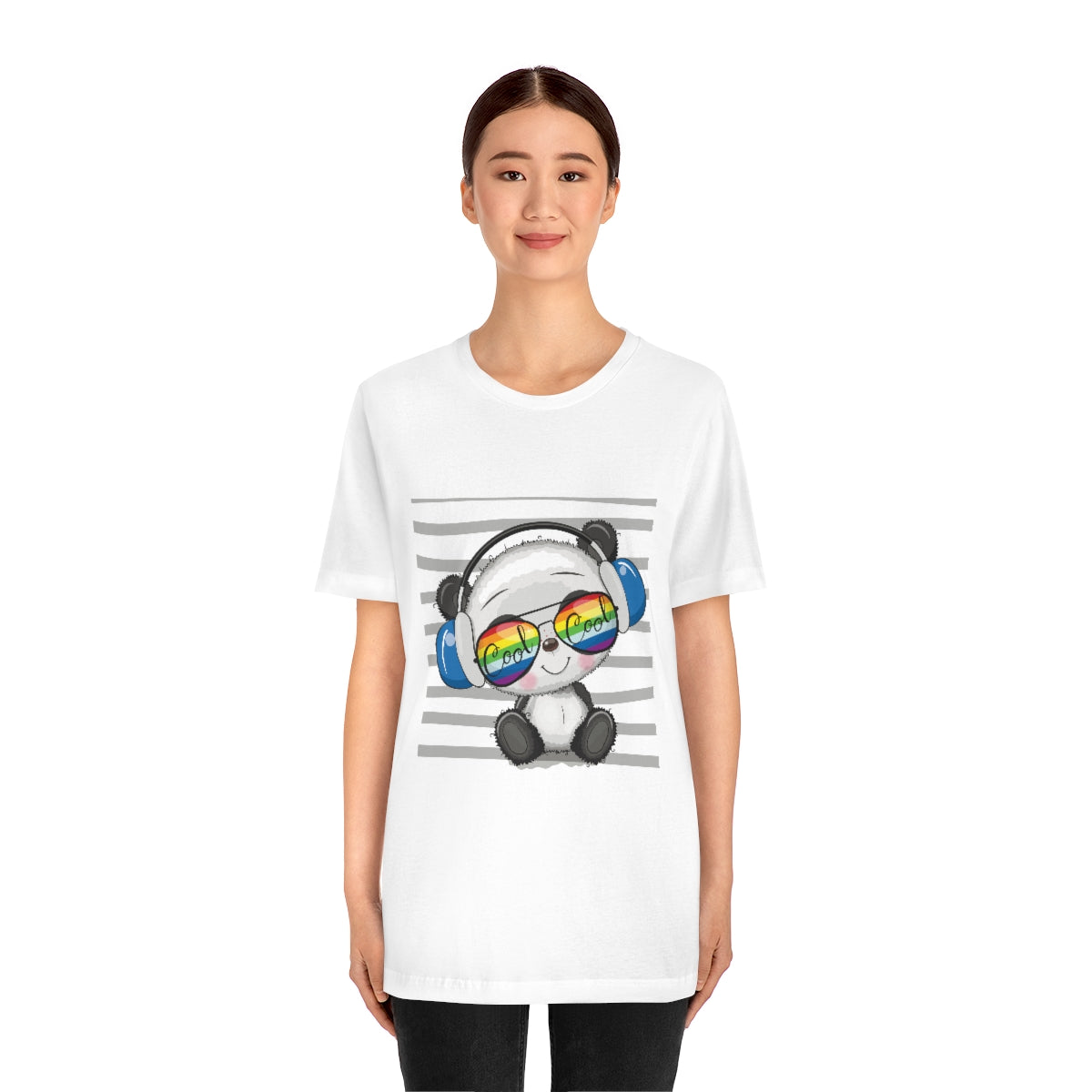 Unisex Jersey Short Sleeve Tee "Cool Cartoon Cute Panda with sun glasses and headphones"