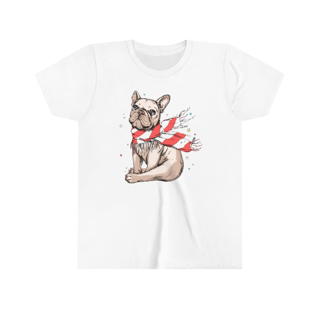Youth Short Sleeve Tee "French bulldog in a striped scarf"